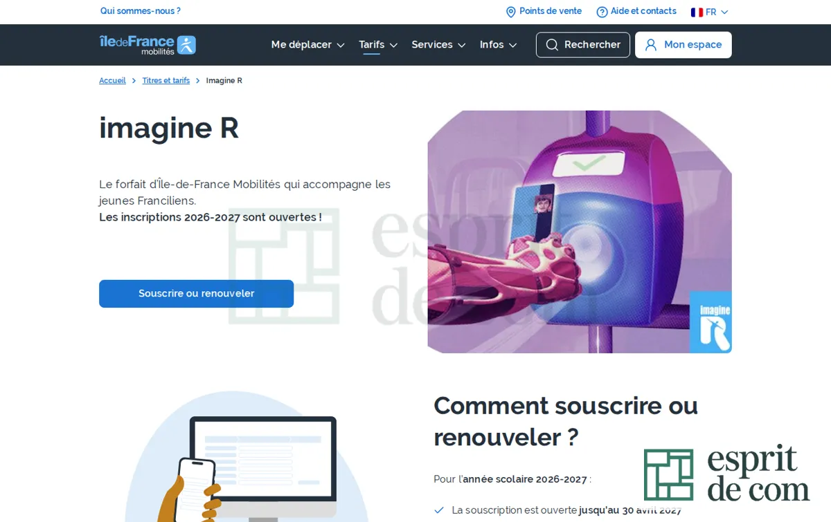 Capture : Forfait imagine R : découvrez votre tarif | Souscription et renouvellement du passe